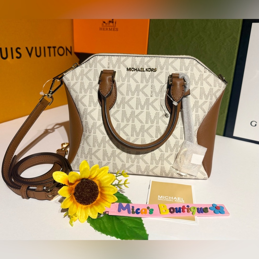 🆕 MICHAEL KORS Vanilla Coraline MD Satchel Logo Messenger Bag